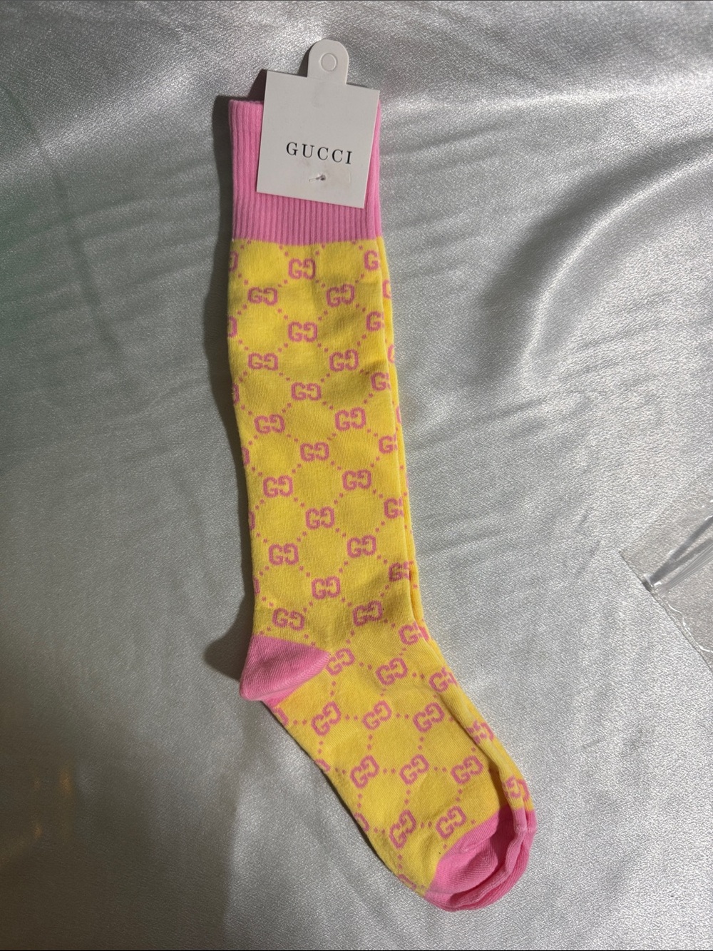 GUCCI Yellow and Pink GG Pattern Crew Socks🔥New!